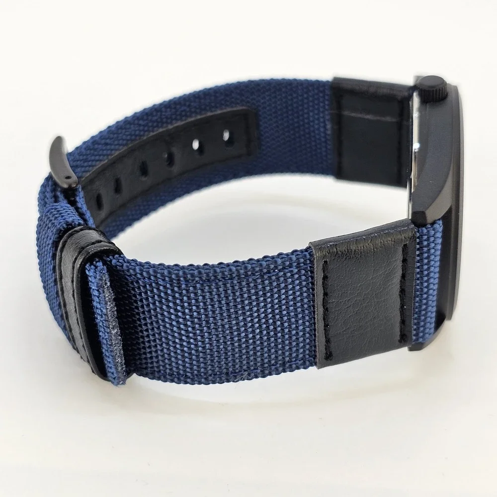 Men's‎ Field Military Watch 42MM Black Dial Dark Blue Nylon Bands New Battery